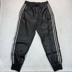 Karl Lagerfeld Faux Leather Joggers Track Pants Side‎ Stripe Drawstring Black S